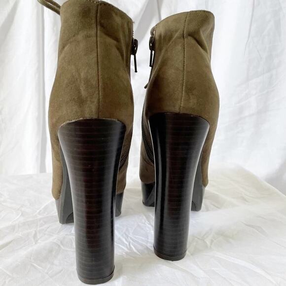 Qupid Enclose Suede Peep Toe Chunky Heel Platform Zip Lace Up Bootie Size 7 - Picture 3 of 14
